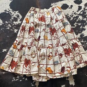 Rhonda Stark Cream Broomstick Skirt with Western Print